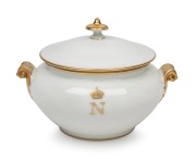 NAPOLEON III antique French porcelain lidded bowl, mid 19th century, oval factory mark to base for "MAISON HONORE, PARIS, E. RAINGO SUC.r", 11cm high, 16cm wide.