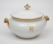 NAPOLEON III antique French porcelain lidded bowl, mid 19th century, oval factory mark to base for "MAISON HONORE, PARIS, E. RAINGO SUC.r", 11cm high, 16cm wide. - 2