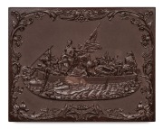 GEORGE WASHINGTON CROSSING THE DELAWARE impressive antique American union case housing a beautiful floral lithographed memorial card, 19th century, 23.5 x 18.5cm overall when closed.