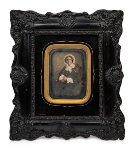 ALPHONSE LE BLONDEL (1812-1875) antique French daguerreotype photograph portrait of an unknown female sitter housed in original frame, circa 1855, bearing original paper label verso, 23 x 20cm overall.