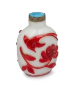 An antique Chinese Peking glass scent bottle with blue porcelain and silver mounted stopper, 19th/20th century, ​​​​​​​7.5cm high.