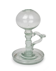A rare Georgian lacer makers glass oil lamp, 18th/19th century, 15cm high.