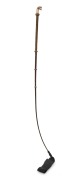 An antique French horse riding crop with finely carved bird's head handle, with decoration and gemstone eyes, engraved with the maker's details (illegible), 19th century, 80cm long. - 2
