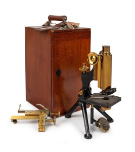 W. WATSON & SON Ltd. antique English microscope in original mahogany case, 19th century, ​​​​​​​the case 39cm high.