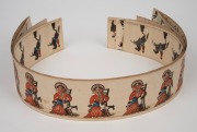 ZOETROPE rare antique pre-film animation device on original oak stand with a handsome selection of seventeen double sided lithograph animation strips, 19th century. Note: In working order. 38cm high, 30cm diameter. - 3