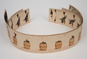 ZOETROPE rare antique pre-film animation device on original oak stand with a handsome selection of seventeen double sided lithograph animation strips, 19th century. Note: In working order. 38cm high, 30cm diameter. - 5