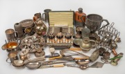 Assorted silver plated table ware, toast racks, hip flask, trophy cup, etc, 19th/20th century, (qty).
