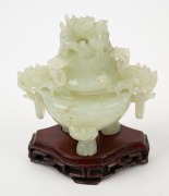 Three Chinese carved jade ornaments, 20th century, the lidded pot 16cm high overall. - 5