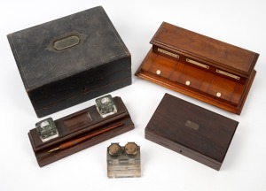 Desk sets, writing box, inkwells etc, 19th/20th century, (qty), ​​​​​​​the largest 28cm wide.