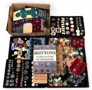 BUTTON COLLECTION. A large quantity of vintage and antique examples, some mounted on card, together with a publication of button collecting, (qty).