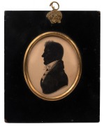 A Georgian miniature profile silhouette in original frame, bearing paper label verso "J. DIMMOCK, Profile Painter, Melville Place, 132, Trongate, Glasgow, August 1808", ​​​​​​​14.5 x 12.5cm overall.