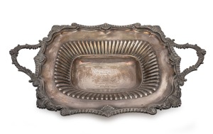 JAMES SMITH (1789-1850), famed Scottish inventor of the 1813 type corn reaping machine, impressive antique sterling silver table bowl with engraved inscription "From The Dalkeith Farming Club To Mr James Smith of The Deanston Works, Perthshire, In Consideration Of His Meritorious Endeavours To Invent A Machine For Reaping Corn, 1814", 42cm wide, 901 grams.