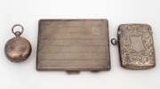 An antique sterling silver vesta, sovereign case and cigarette case, 19th and 20th century, (3 items), 129 grams total.
