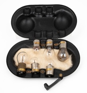 "The Atlantic Bulb Box" vintage automotive metal bulb case with bulbs, manufactured for ROLLS ROYCE and BENTLEY, 20th century, ​​​​​​​15cm wide.