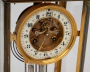 An antique French four glass library regulator clock in brass case with eight day time and strike movement, open escapement, mercury pendulum and Arabic numerals, 19th century, 30cm high. - 2