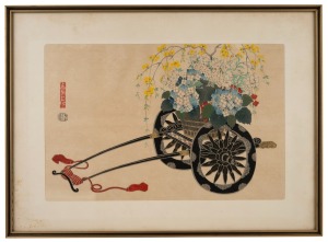 KIN-U TAKESHITA (active in the 1st half of the 20th century), Flower Cart In Summer, woodblock, signed in plate in the left centre, 25 x 38cm, 37 x 50cm overall.