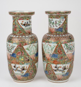 A pair of famille rose antique Chinese export porcelain vases, 19th century, 36cm high.