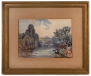 ARTIST UNKNOWN, (boating scene landscape), watercolour, ​​​​​​​26 x 36cm, 47 x 57cm overall.