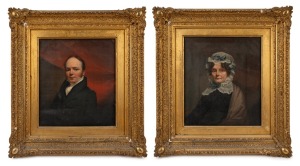 ARTIST UNKNOWN, I.) Portrait James Smith Esq. (1789-1850), II.) Portrait of Agnes Smith, oil on canvas, bearing pencil inscriptions verso, 20 x 17cm, 32 x 30cm each overall.