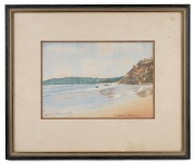 Two watercolour artworks, one example titled Foreshore Pambula and signed "A. A. Clements", the larger 33 x 40cm overall.