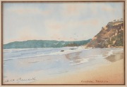 Two watercolour artworks, one example titled Foreshore Pambula and signed "A. A. Clements", the larger 33 x 40cm overall. - 2