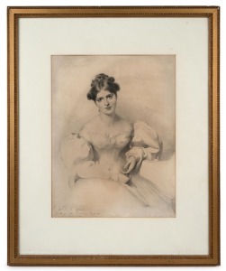 A framed antique portrait lithograph of a lady; together with a framed antique chromolithograph with hand-painted embellishments, 19th century, (2 items), the larger 88 x 72cm overall.