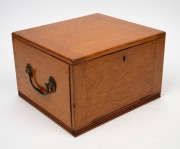 An antique coin collector's cabinet, crafted in oak with fall front revealing a bank of twelve coin slide storage drawers, 19th/20th century, 17cm high, 28m wide, 28cm deep. - 2