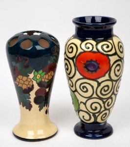 Czechoslovakian Art Deco pottery vase; together with a Tuscan Faience English porcelain vase, (2 items), the largest 27cm high.