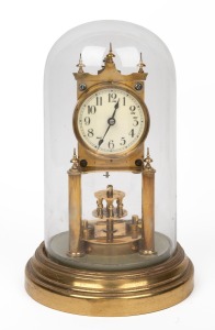 GUSTAV BECKER 400 day anniversary clock with rotary disk pendulum, under glass dome, early 20th century, 29cm high overall.