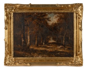 PAUL MANZONI (Italian), (figure in landscape), oil on board, bearing paper label verso, 26 x 35cm, 35 x 45cm overall.