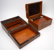 Two antique English walnut writing boxes with parquetry inlay and mother of pearl decoration, 19th century, ​​​​​​​the larger 30cm wide. - 2
