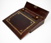 An antique English rosewood lap desk of elegant slimline proportions, mid 19th century, 9cm high, 40cm wide, 24cm deep. - 2