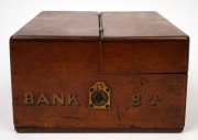 An antique mahogany bank clerk's deposit box with original gilt lettering and attractive double hinge mechanism, 19th/20th century, 12cm high, 27cm wide, 21cm deep. - 3