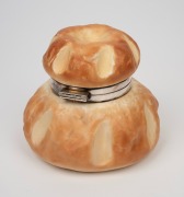 ROYAL WORCESTER antique English novelty porcelain biscuit barrel in the form of a country bread loaf with silver plated mounts, late 19th century, green factory mark to base, 14cm high. - 2