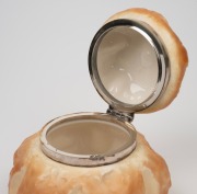 ROYAL WORCESTER antique English novelty porcelain biscuit barrel in the form of a country bread loaf with silver plated mounts, late 19th century, green factory mark to base, 14cm high. - 3