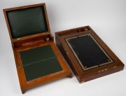 Two antique English walnut writing boxes with brass fittings and fitted interiors, 19th century, both approximately 30cm wide. - 2