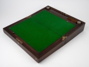 An antique English rosewood writing box, inlaid with mother of pearl and green baize interior with original ink pots, 19th century, 12cm high, 40cm wide, 24cm deep. - 2