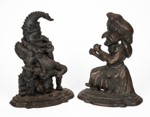 PUNCH & JUDY pair of antique cast iron door stops, 19th century, ​​​​​​​30cm and 31cm high.