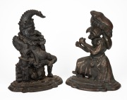 PUNCH & JUDY pair of antique cast iron door stops, 19th century, ​​​​​​​30cm and 31cm high.