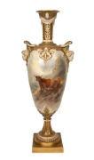 ROYAL WORCESTER impressive antique English porcelain mantle vase, adorned with hand-painted scene of highland cattle, signed JOHN STINTON, puce factory mark to base, an imposing 57cm high.