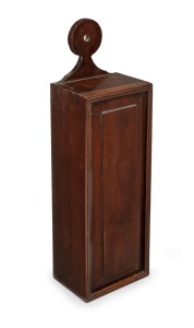 A Georgian mahogany wall mount candle box with sliding lid, late 18th century, 39.5cm high.