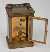 An antique French carriage clock with time only movement, Arabic numeral chaptering and engine turned dial mask, 19th century, 15cm high overall. - 2