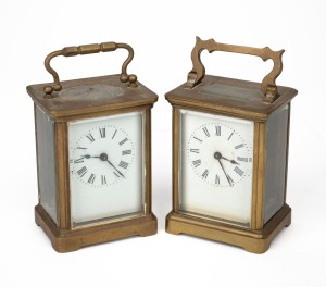 Two antique French carriage clocks with time only movement and Roman numerals, 19th century, 14cm and 13cm high overall.