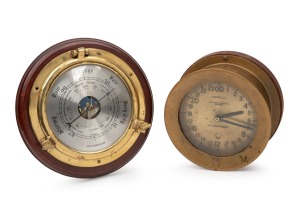 CHELSEA CLOCK Co. vintage bulkhead clock (movement replaced); together with a WEATHERMASTER wall barometer, 20th century, (2 items), 19cm and 24cm diameter.