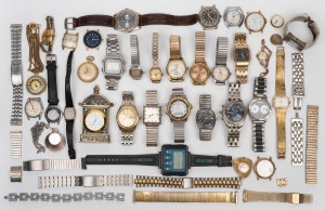 A selection of vintage wristwatches and bracelets, brands include Waltham, Timex, Orient and Junghans; together with a mixed selection of modern quartz wristwatches, pocket watches and a small bedside timepiece, (qty).
