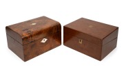 Two antique English writing boxes in walnut and oak, 19th century, both 30cm wide.
