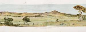 "Cycloramic View of Canberra Capital Site" View looking from Camp Hill, colour lithograph print. Artwork by R.Chas.G.Coulter (c1911), printed by John Sands Ltd [Syd]. &nbsp;230 x 24.5cm