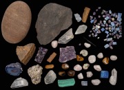 A collection of mineral specimens and fossils, polished tiger eye, amethyst, quartz, crystal etc., (qty).