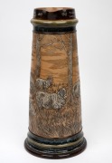 DOULTON LAMBETH impressive pottery jug with sgraffito sheep in landscape decoration by HANNAH BARLOW, bearing inscription "Presented To Mr Max Akermans As A Mark Of Esteem And A Recognition Of Many Years Of Cordial Relationship With Messrs Doulton & Co. L - 2