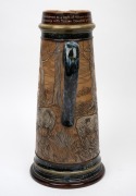 DOULTON LAMBETH impressive pottery jug with sgraffito sheep in landscape decoration by HANNAH BARLOW, bearing inscription "Presented To Mr Max Akermans As A Mark Of Esteem And A Recognition Of Many Years Of Cordial Relationship With Messrs Doulton & Co. L - 4